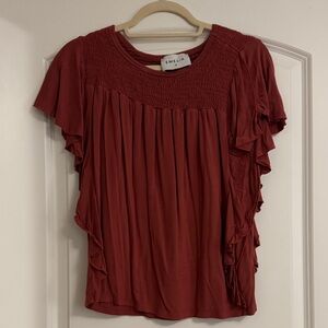 Emelia Women's Ruffle Sleeve Blouse - Deep Rust